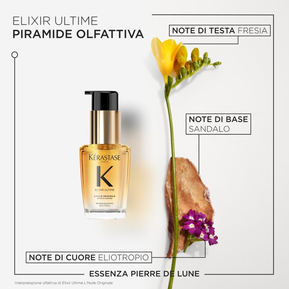 Kérastase, Olio Per Capelli Secchi e Spenti, Anti-crespo, Termoprotettore, Con Olio di Argan, Marula e Camelia, L'Huile Originale Elixir Ultime, 30 ml