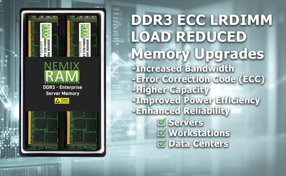 Miniatura 4 de NEMIX RAM 128 GB (4 x 32 GB) DDR3 1866 MHZ PC3-14900 4Rx4 1.5V 240-PIN ECC LRDIMM Kit de memoria de servidor reducida de carga