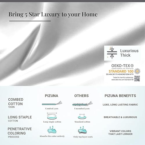 Miniatura 4 de Pizuna Funda de edredón 100% algodón, tamaño Queen, 600 hilos de algodón peinado de fibra larga, tejido de satén, con cierre de botón (blanco juego