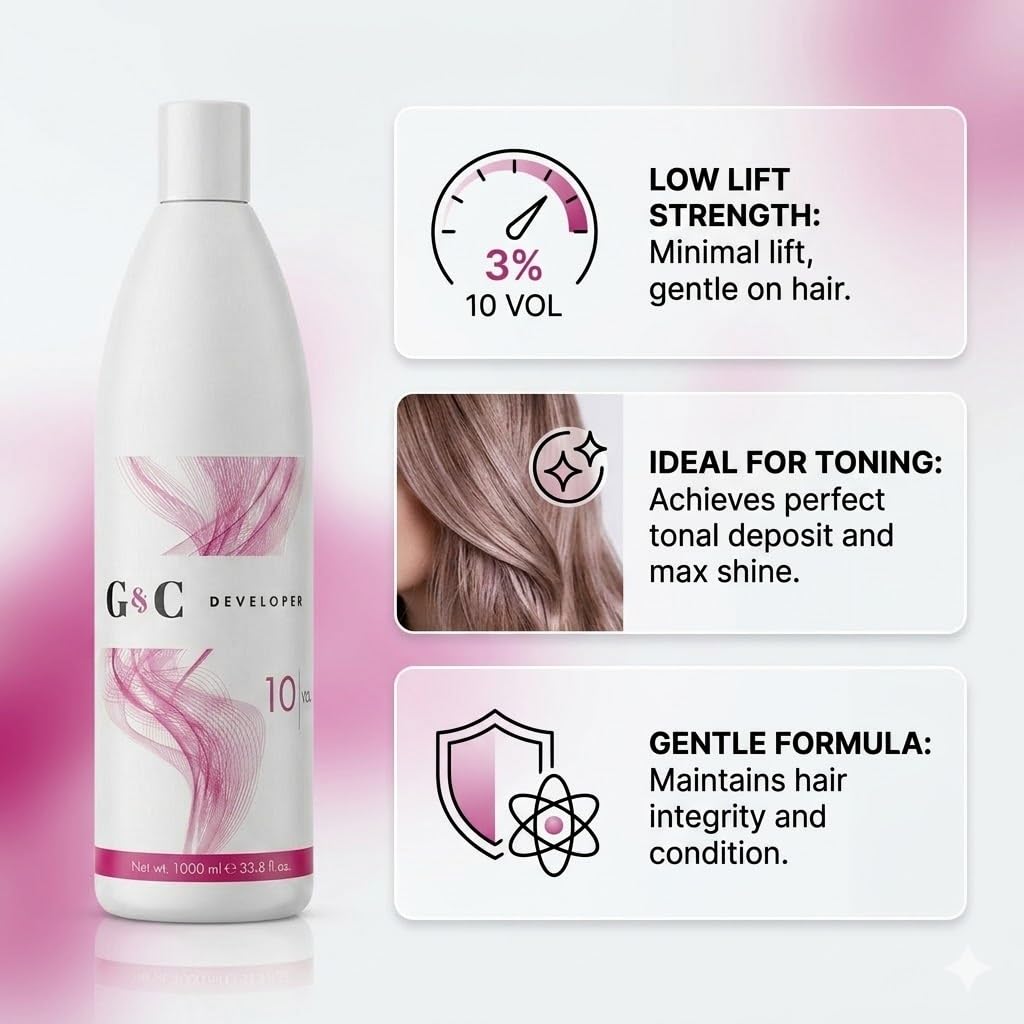 Gel and Cream 10 Volume Professional Lightening System Peroxide Developer infused with Collagen - Great for Sensitive Scalps - Made in Italy 33.8oz / 1lt (Pack of 2)