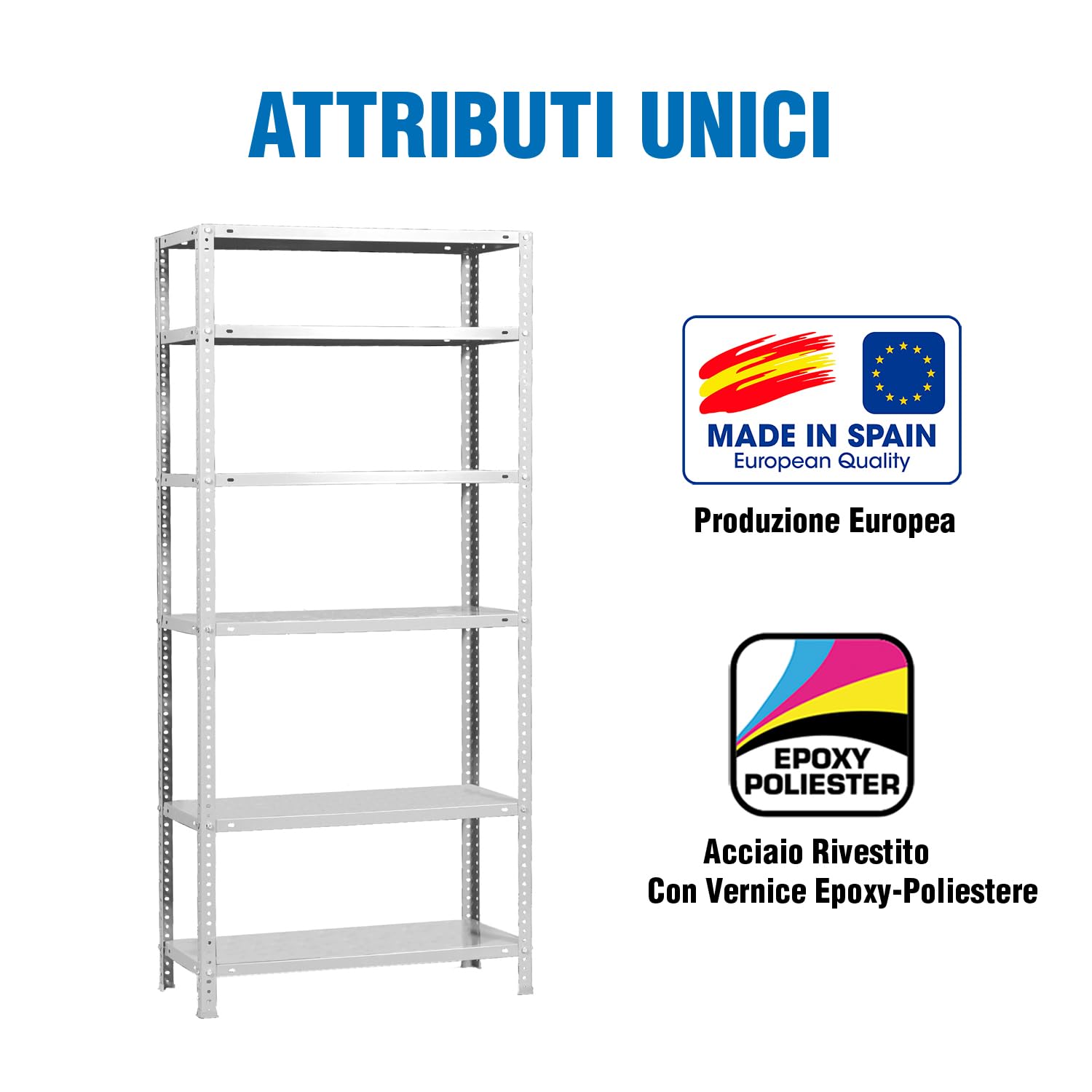 Simon Rack Étagère de Rangement et 6 Niveaux, 75 kg Capacité de Charge et Point de Flexion, 2000x900x300 mm, Métal, Étagère Garage, Blanc - Advantage