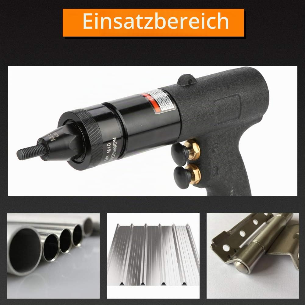 Pneumatische Nietpistole, Nietmutternpistole Nietwerkzeug Automatische Luftnietpistole Werkzeug Geeignet für alle Arten von Metallplatten, Rohren und anderen Nieten(M8/M10-KP-740A)