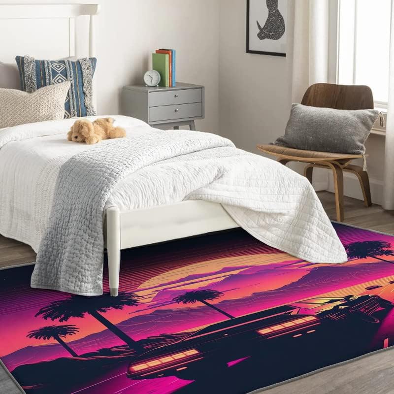 Vaporwave Rug Home Decor - Neon Rugs for Living Room Bedroom Entryway, JDM Area Rug 2x3, Washable & Non Slip & Soft Low Pile Non-Shedding Indoor Carpet, Decorative Patterned Rug
