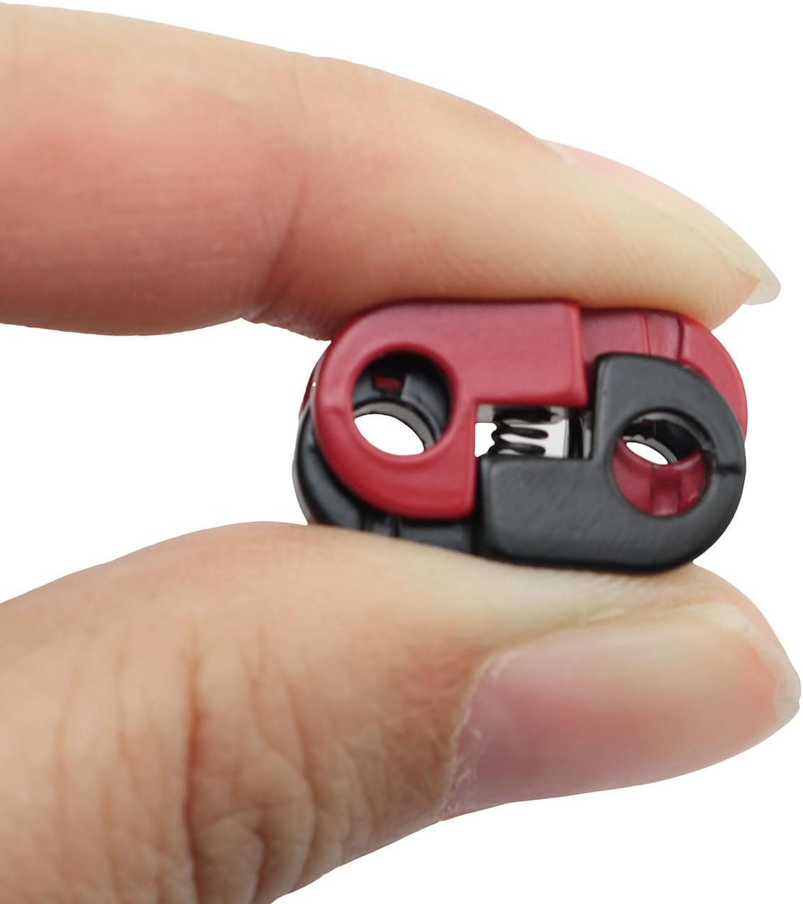 4PCS Metal Spring Buckles Square Zinc Alloy Rope Lock Buckles For Down Jacket Hoodie Pants Tightening Waistband Circumference Adjustment Pendant Black And Red 0.79x0.59x0.31inch