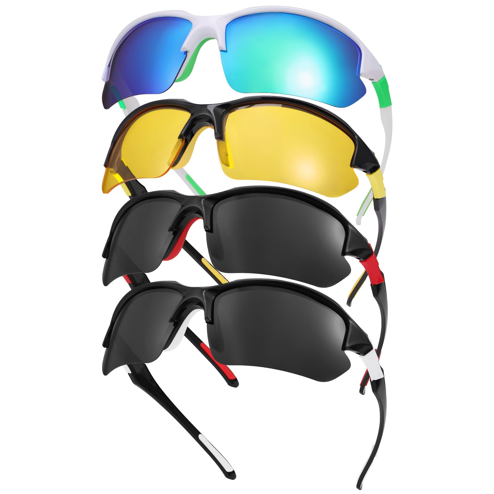 Confezione da 4 occhiali da sole sportivi polarizzati per uomini e donne, protezione UV, occhiali da sole leggeri avvolgenti per attività all'aperto