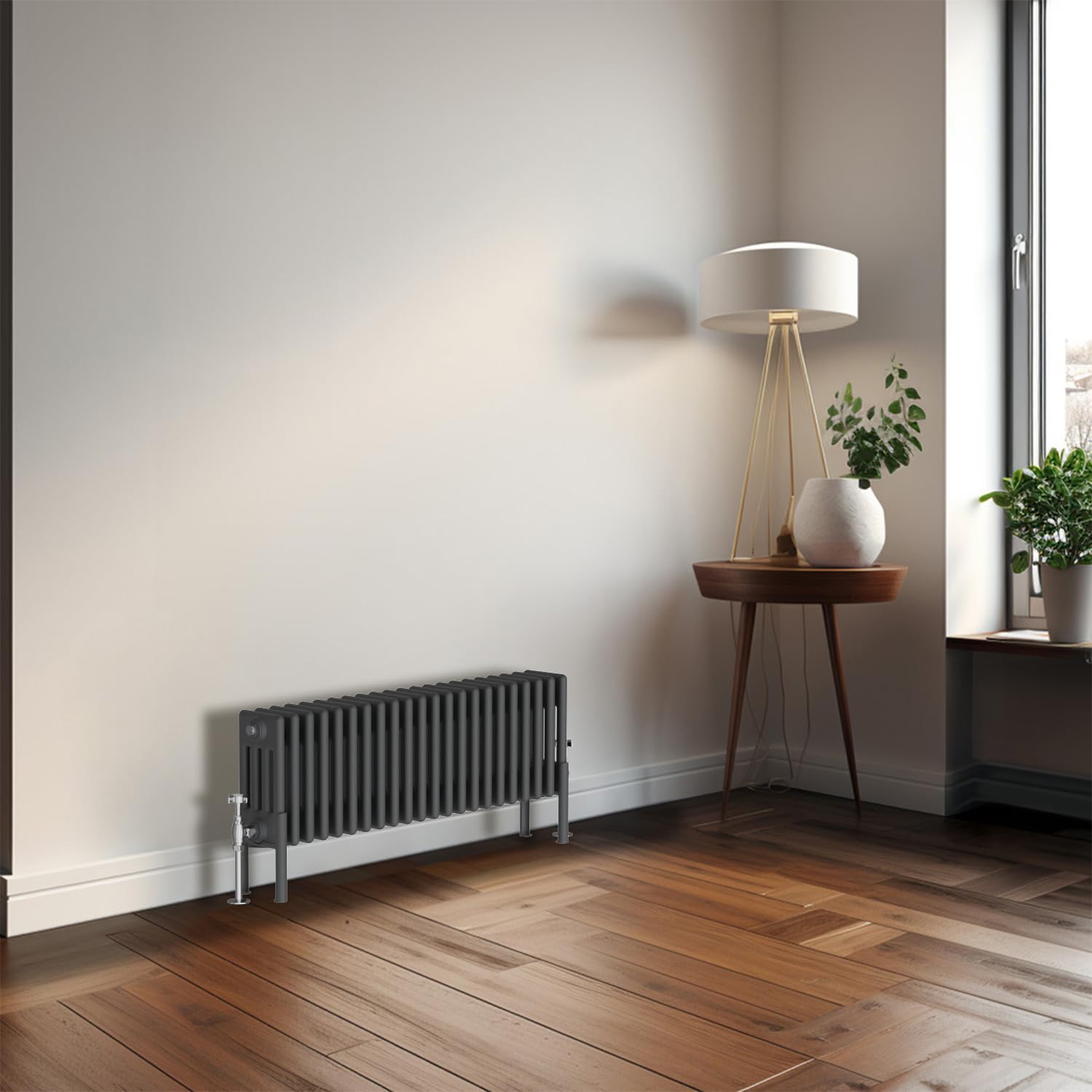 Blümme Traditional 300 x 1010mm Horizontal Cast Iron Radiator Central Heating Radiators Four Column Anthracite