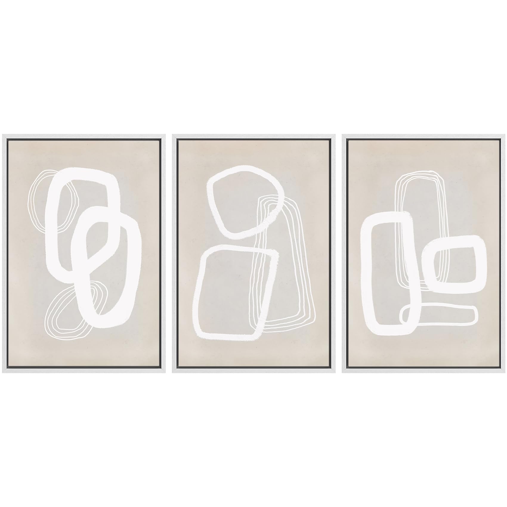 SIGNWIN Framed Canvas Print Wall Art Set Blue White Grunge Geometric Pattern Abstract Shapes Cozy Neutral Decorative Contemporary Minimal for Living Room, Bedroom, Office - 24"x36"x3 Natural — view 54
