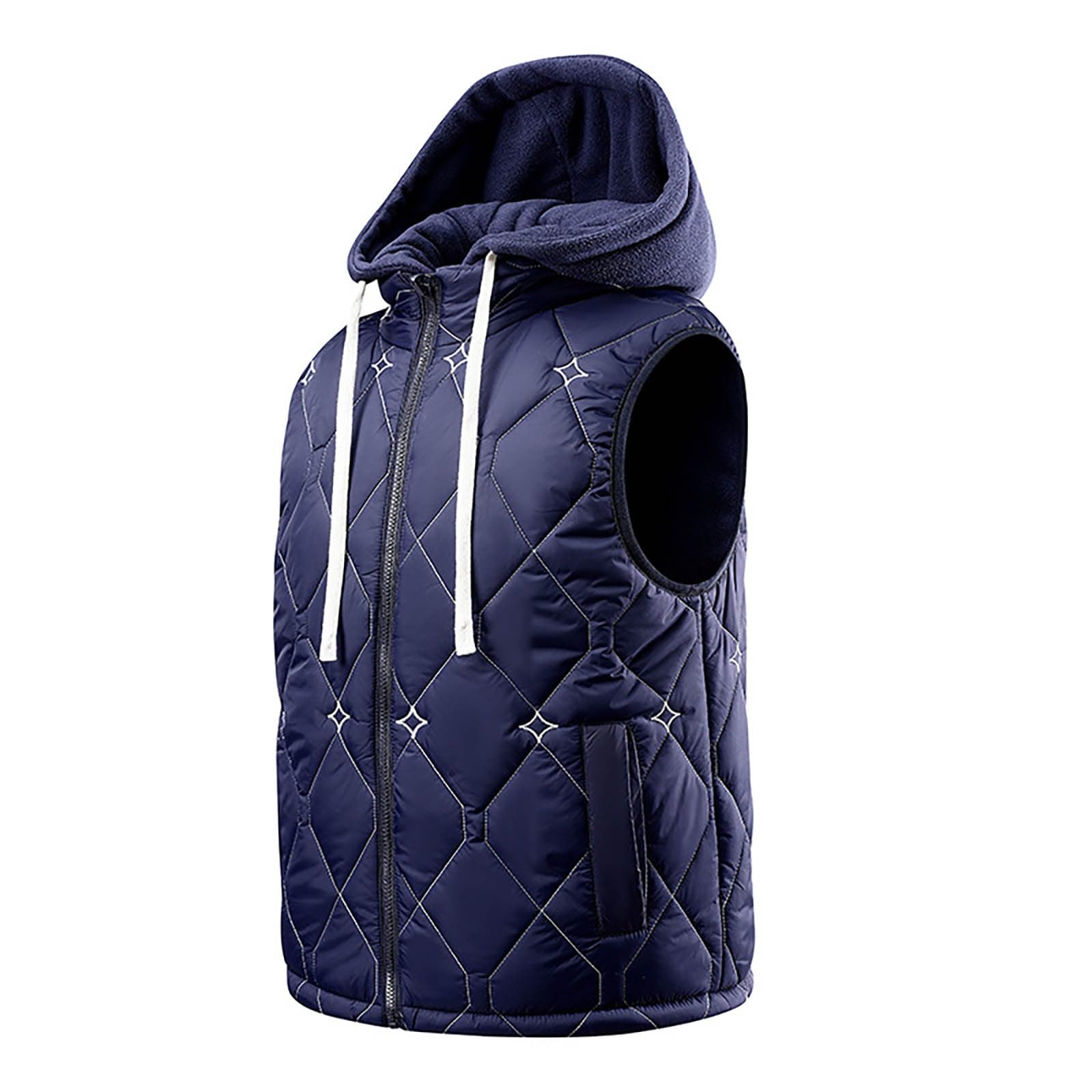 Generisch Gilet trapuntato da uomo, invernale, imbottito, caldo, senza maniche, con cappuccio, per attività all'aperto, invernale, urbano, elegante streetwear