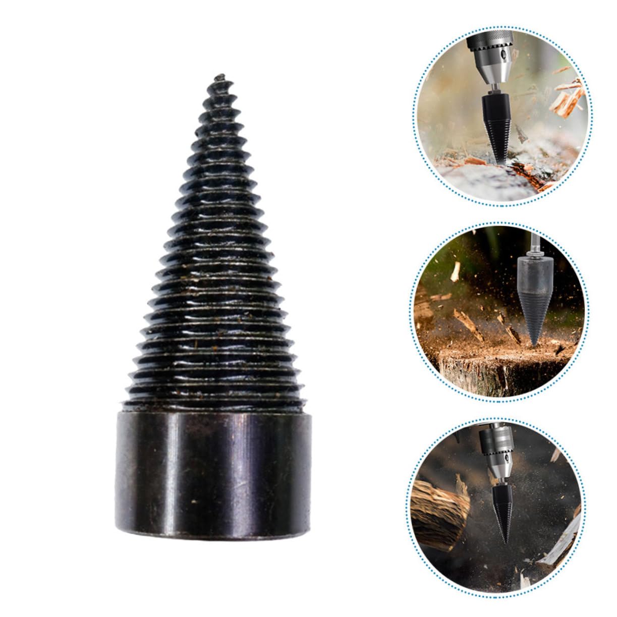 BESPORTBLE 3 Pz punta da trapano per spaccalegna Fenditrice tronchi elettrica spaccalegna elettrica spaccalegna per legna da ardere punte da trapano industriali spaccalegna in legno Black