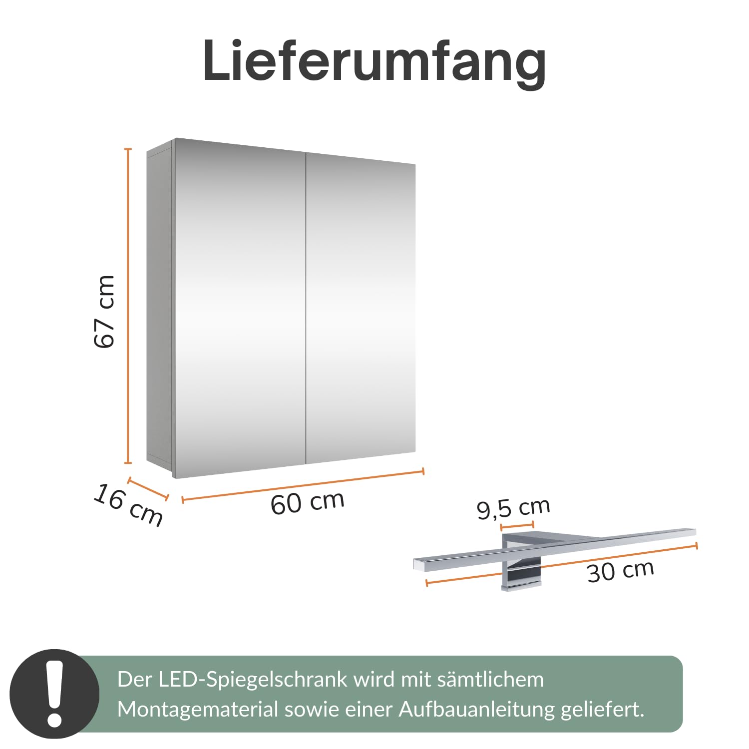 Planetmöbel - Armadio a specchio con illuminazione, 60 cm di larghezza, con specchio, illuminazione a LED cromata, colore: bianco/grigio