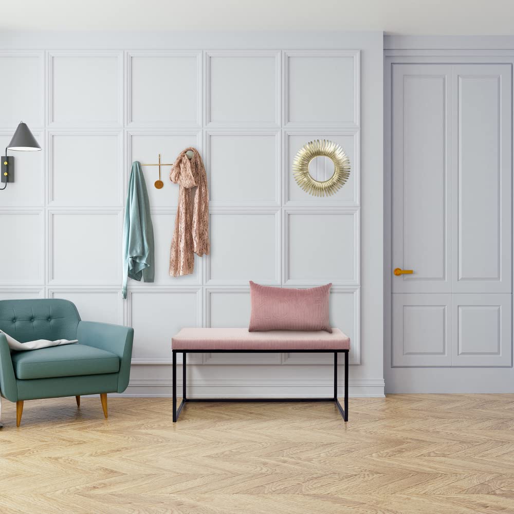 HOME DECO FACTORY - Banc d'entrée en Velours côtelé Rose - Design scandinave - idéal pour Salon - Chambre ou Couloir - Dimensions 100 x 39 x 49 cm. - Modèle Giulia