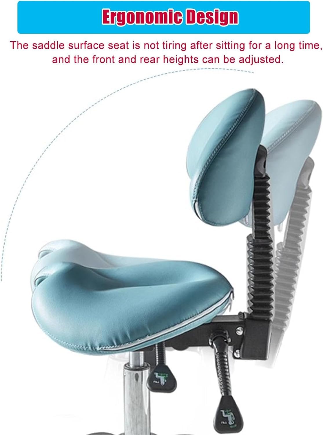Ergonomiczny stołek podsiodłowy z podparciem pleców i kółkami, hydrauliczny, regulowany, obrotowy, do salonów i higienistek stomatologicznych
