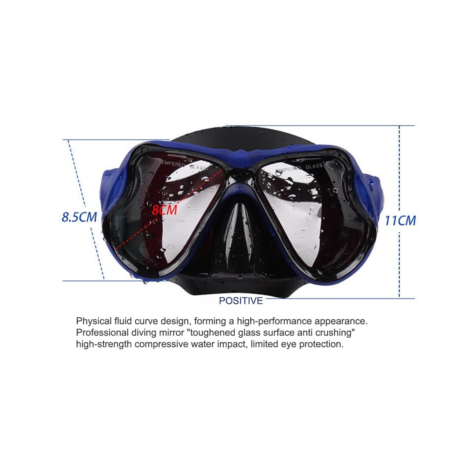 JINGYAN Occhialini da nuoto Swimming Goggles Diving Snorkeling Glass Mask Scuba Snorkel Watersports Equipment Toughened Tempered