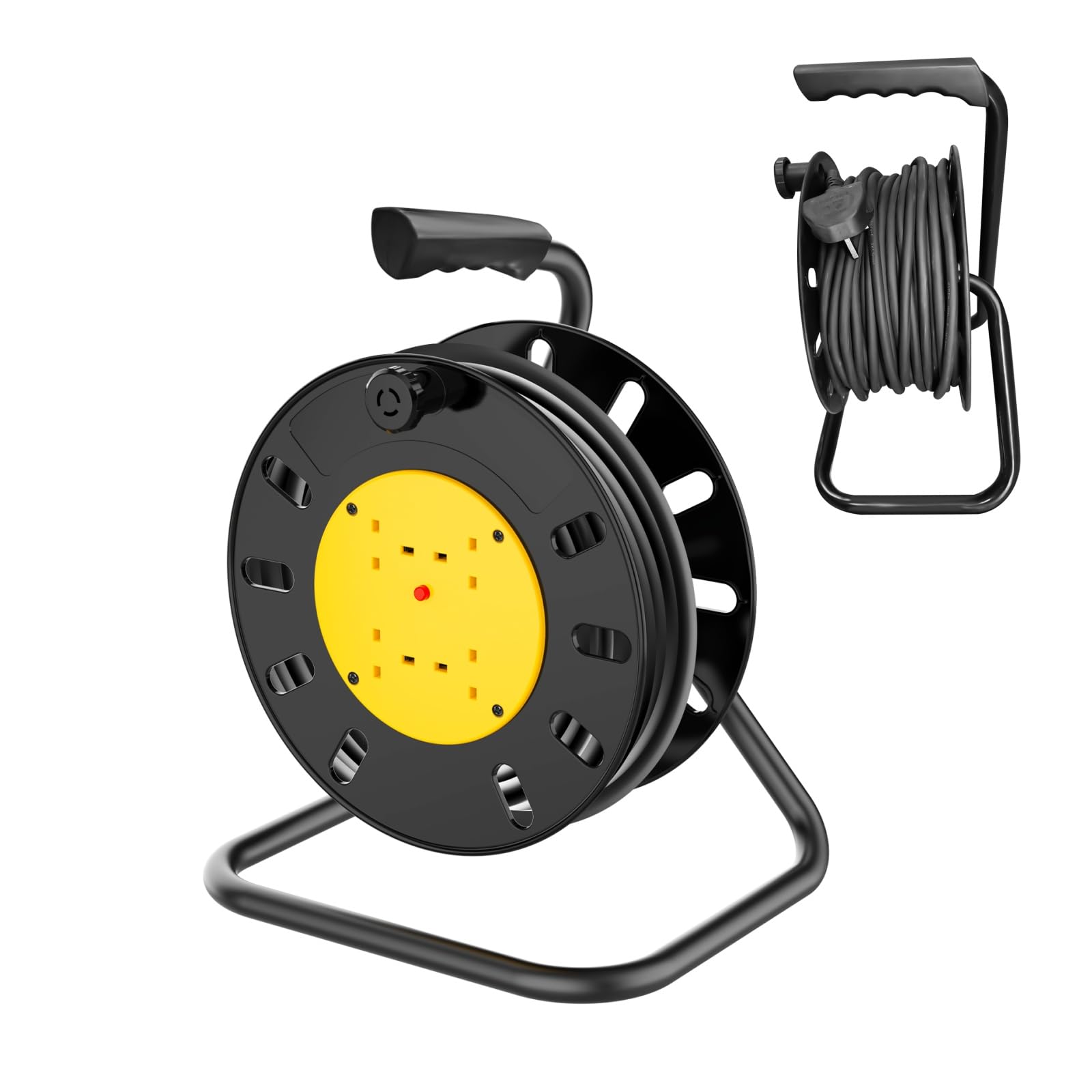 Extension Lead Reel 25m, 4 Gang Socket Heavy Duty Cable Reel with Thermal Cut Out, 13A Fused UK Plug, Outdoor/Indoor Use for Garden & DIY