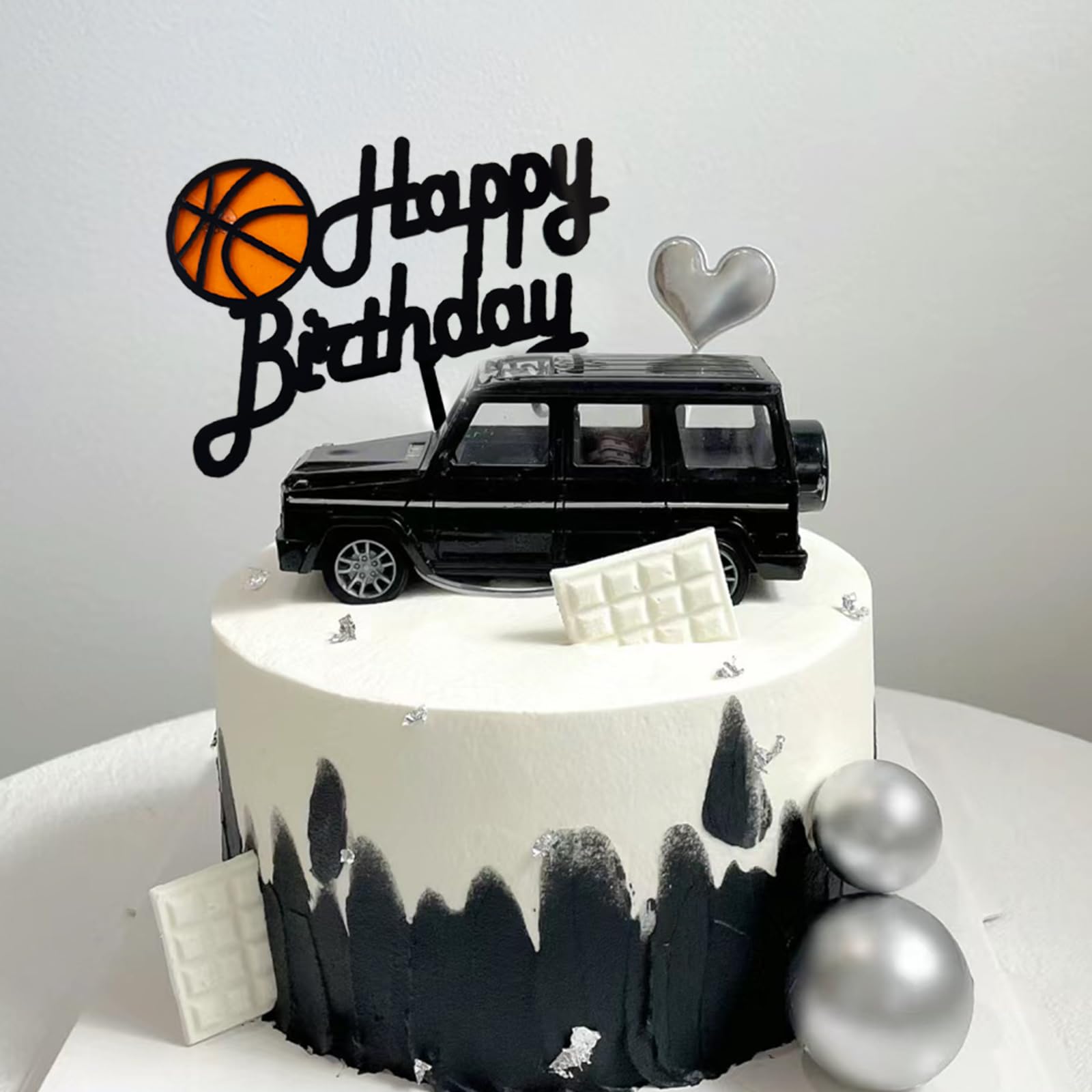 Happy Birthday Cake Topper Aus Acryl Mit Basketball Motiv - 12x15 Cm, Schwarz, Wiederverwendbar