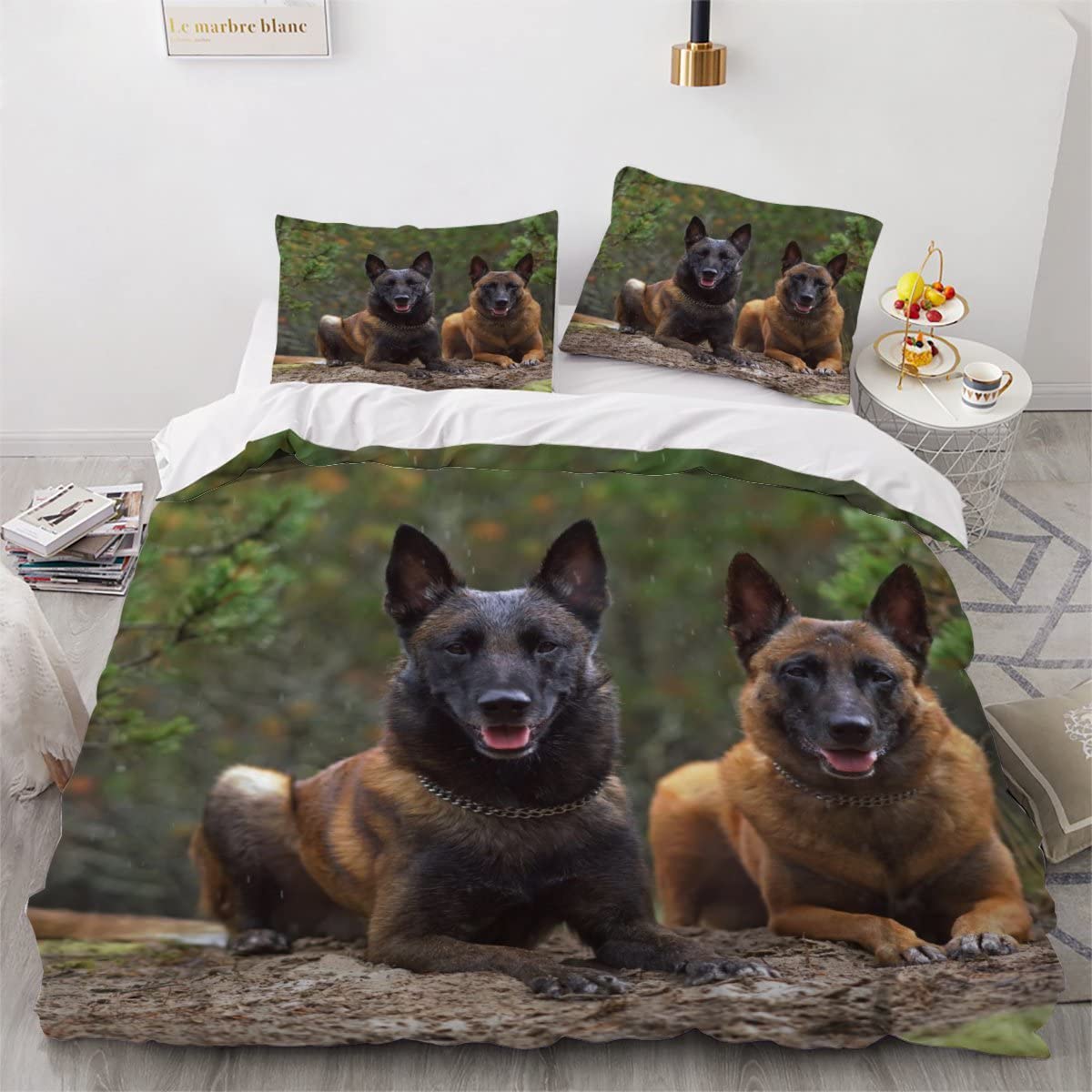 Single Duvet Cover Set Belgian Shepherd Malinois 3d Printed Bedding Quilt Cover Set 3 Pieces Soft Microfiber Comforter Cover with Zipper Closure and 2 Pillowcases For boys and girls -135x200cm