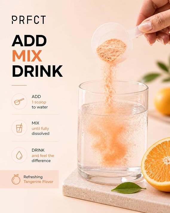 PRFCT Morning 3-in-1 Electrolyte Powder -15-Min Fast Hydration - Metabolism & Cortisol Support - 1,200mg Electrolytes - Vitamin C | B6 | B12 | Zinc | ACV | Turmeric - Orange Juice Flavor 30 Day Supply
