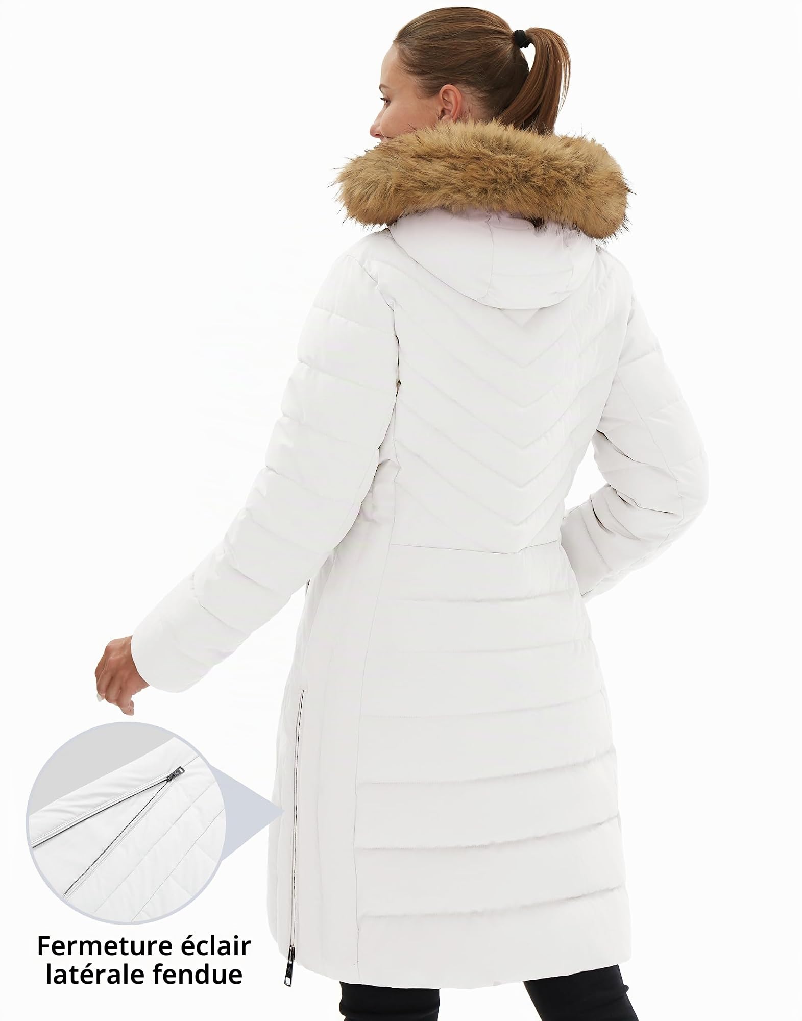 Pioneer Camp Manteau Femme Hiver Chaud avec Capuche Coupe-vent Imperméable Doudoune Longue Veste MatelasséE 2 Zippée Rembourré Manteaux Fermetures Éclair Latérales Parka
