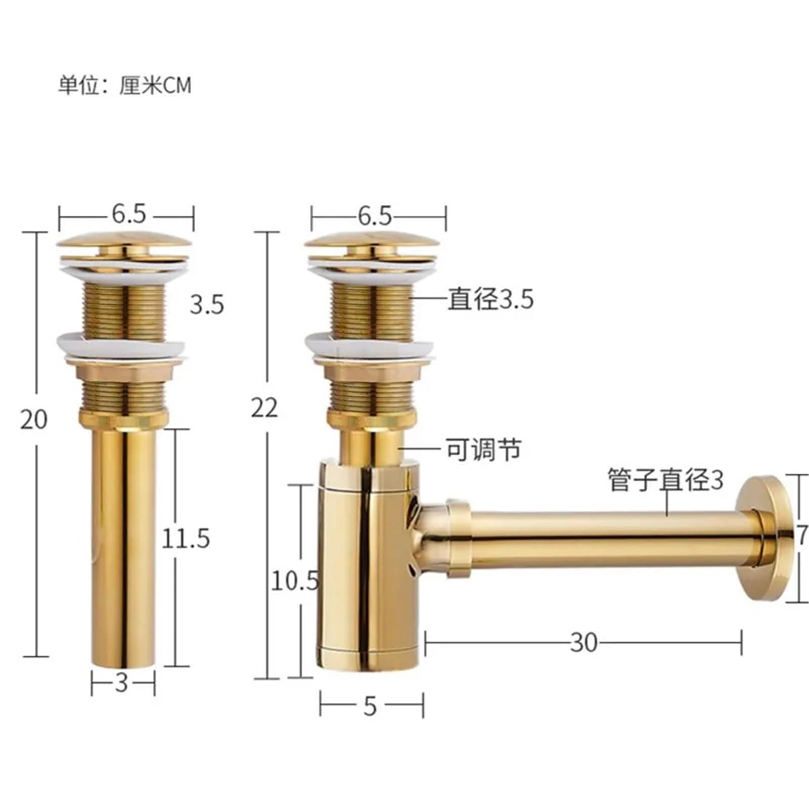 Juego de tapón filtro emergente for lavabo baño, sifón botella, desagüe moderno Para Lavabo De Baño y Lavabo(GOLD)