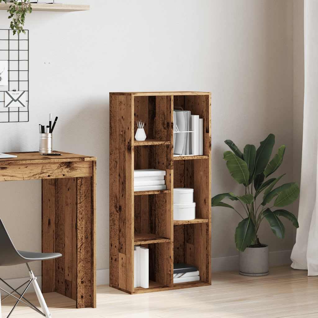 Libreria effetto legno anticato, 50 x 25 x 104 cm, con 7 scomparti, per soggiorno, ufficio, cameretta dei bambini, stretta aperta, divisorio e organizer