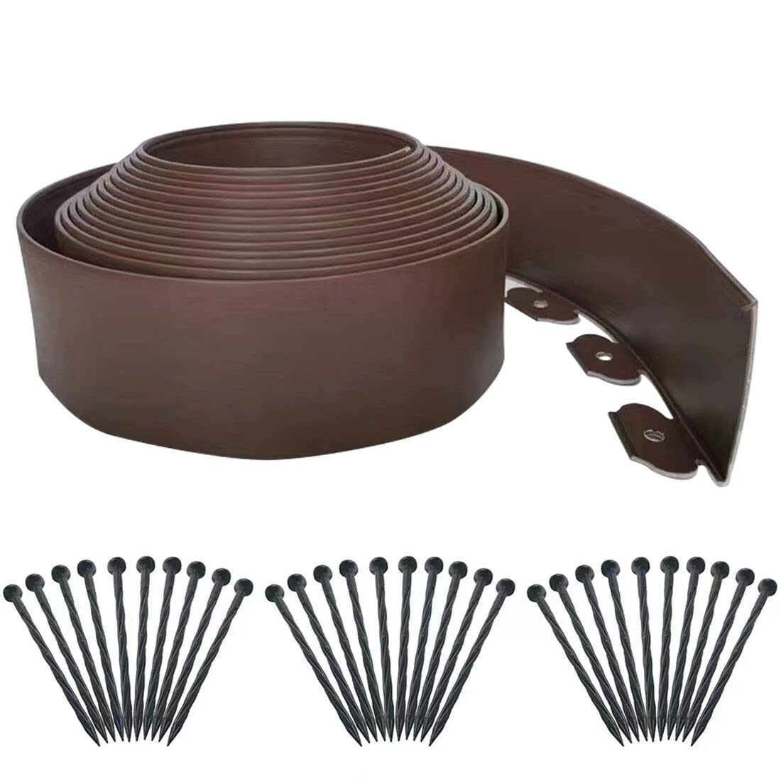 incomplete..landscape edging 33ft,garden edging borders[extra tall 4in ] flexible no dig lawn edging kit with 30pcs spikes,heavy duty mini plastic fence for yard grass flower bed -brown