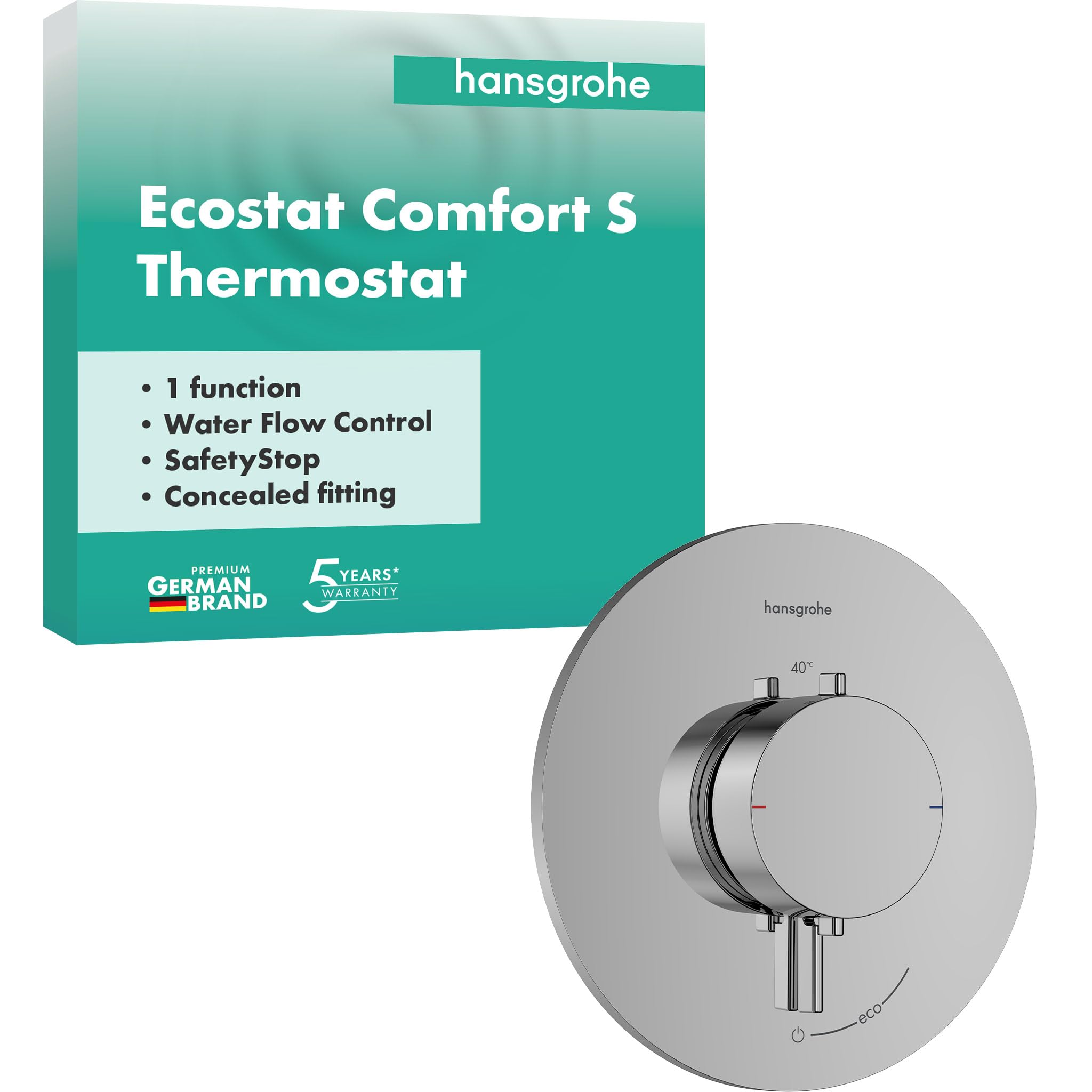 hansgrohe Ecostat Comfort S - bateria termostatyczna podtynkowa, armatura łazienkowa z zabezpieczeniem przy 40 °C, termostat okrągły, kran do 1 odbiornika, chrom, 33714000