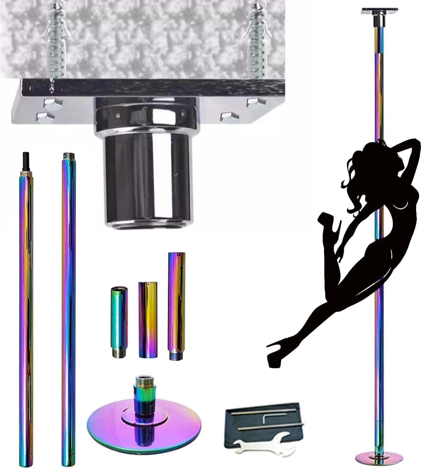 AYCDL Pole Dancing Pole for Home Dance Pole Extension Tube Spinning Stripper Poles, 45mm Steel Pole Heavy Duty for Studio Pub Party, Fitness Equipment 45mm Spinning D,Color-3.2M-3.4M/10.5ft-11ft