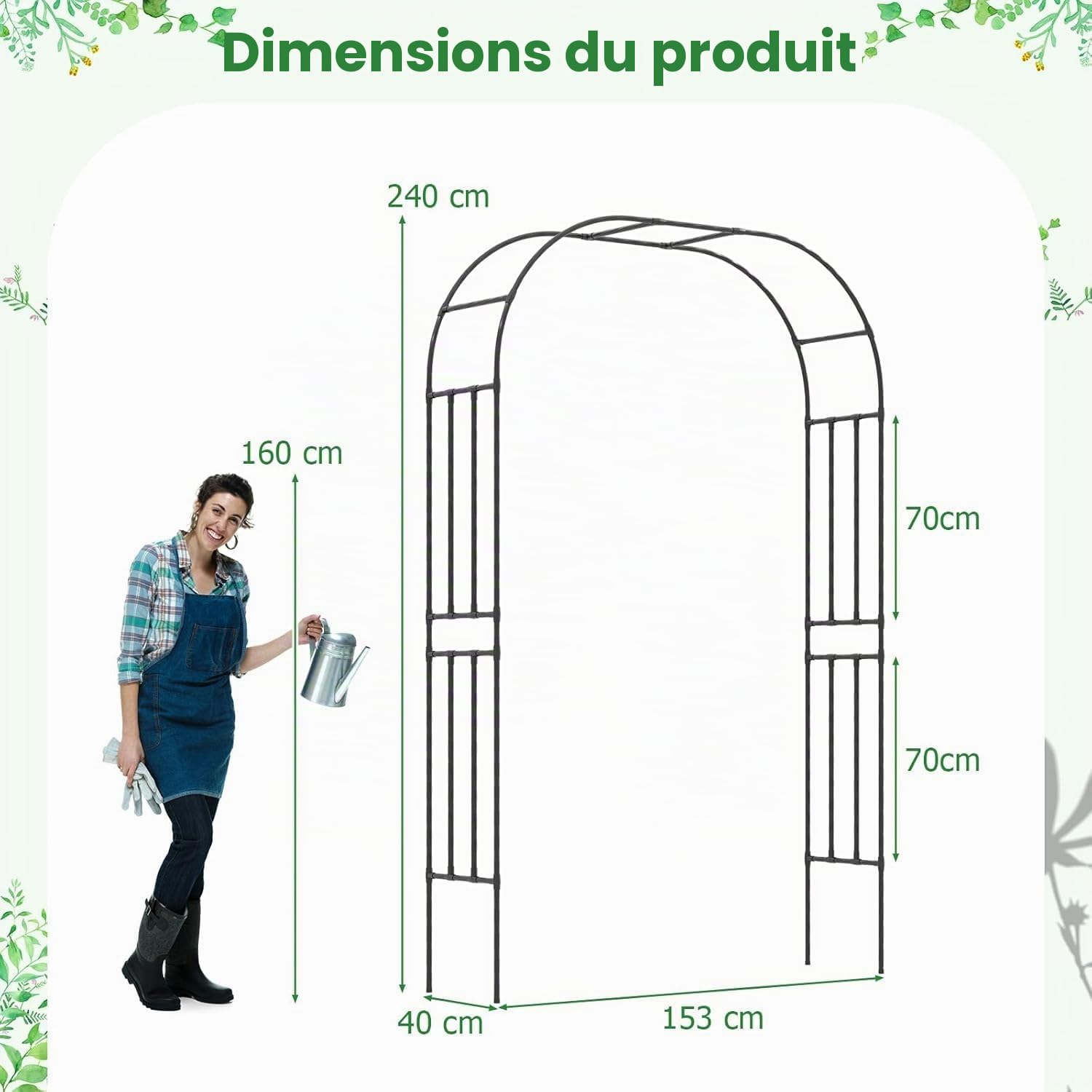 FANTASK Arche de Jardin en métal pour Plantes grimpantes, Roses et Fleurs, Arche de Jardin Treillis, Noir