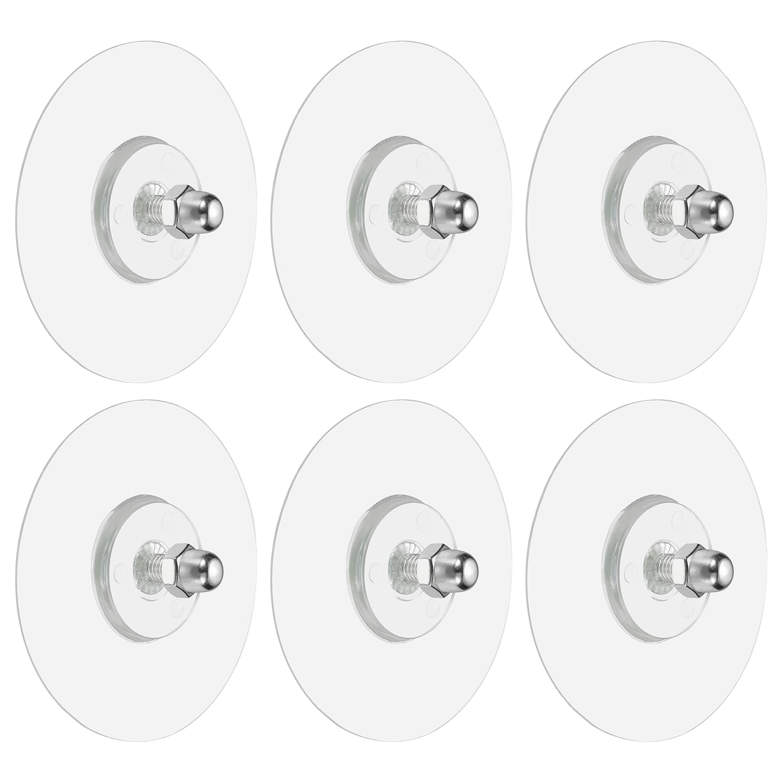 sourcing map 6Pcs Adhesive Wall Mount Screw Hooks, 2.8" Round Drill Free Adhesive Hooks Waterproof Heavy Duty Sticky Wall Mount with M6 Screw Cap Nut for Bathroom Kitchen Hanging Shelf, 12mm