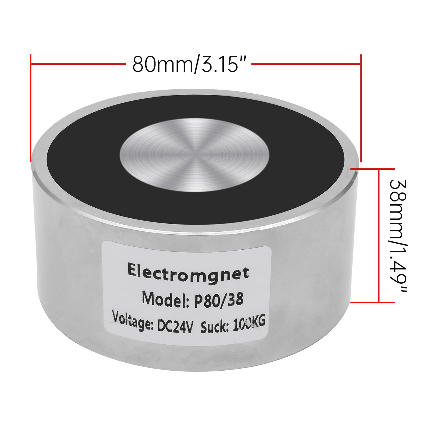 DC 24V 1000N 220LB/100Kg Electroimán de Elevación Electroimán de Succión, 80 x 38mm