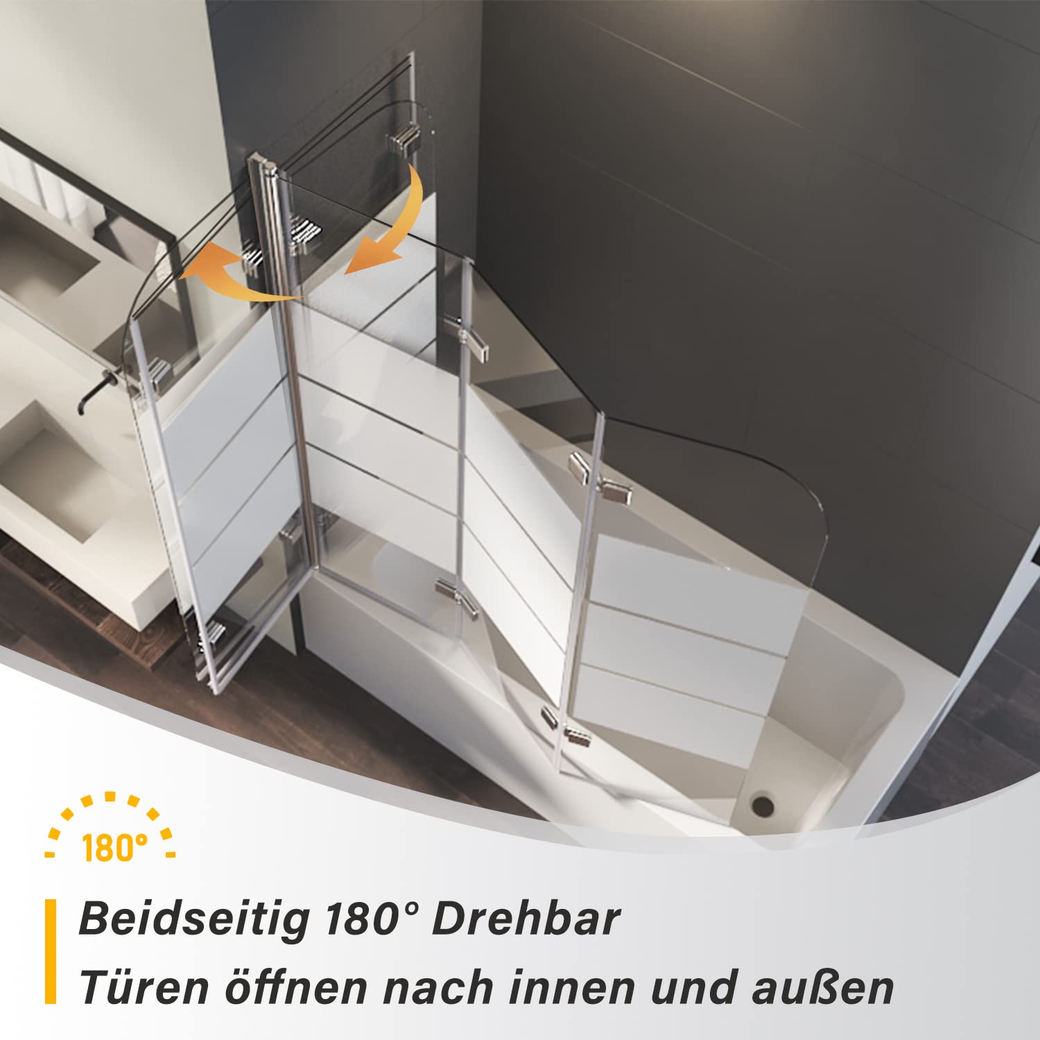 Goezes Duschwand für Badewanne 3-teilig Faltbar 130x140 cm