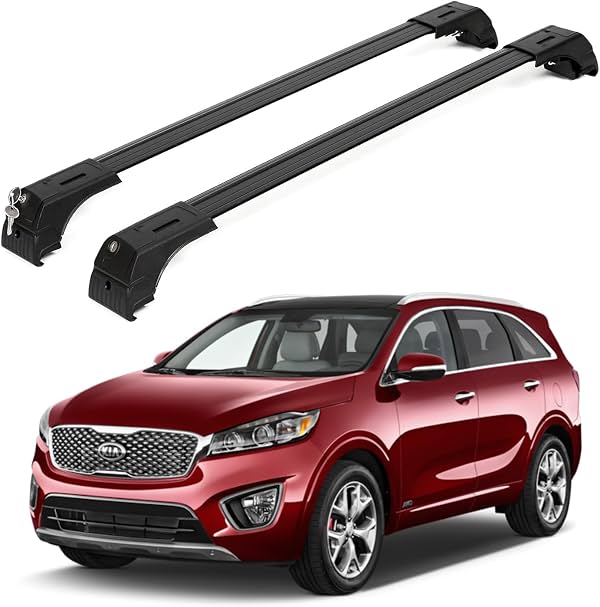 Barras transversales de techo ERKUL para Kia Sorento 2016-2020 | barras transversales de aluminio con cerradura antirrobo para techo | compatible con rieles al ras - negro