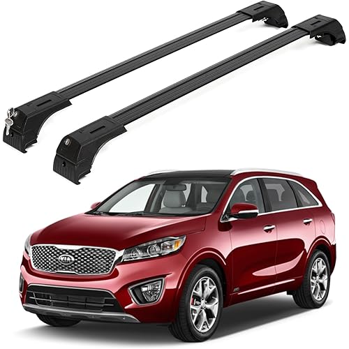 ERKUL Roof Rack Cross Bars for Kia Sorento 2016-2020 | Aluminum Crossbars with Anti Theft Lock for Rooftop | Compatible with Flush Rails - Black