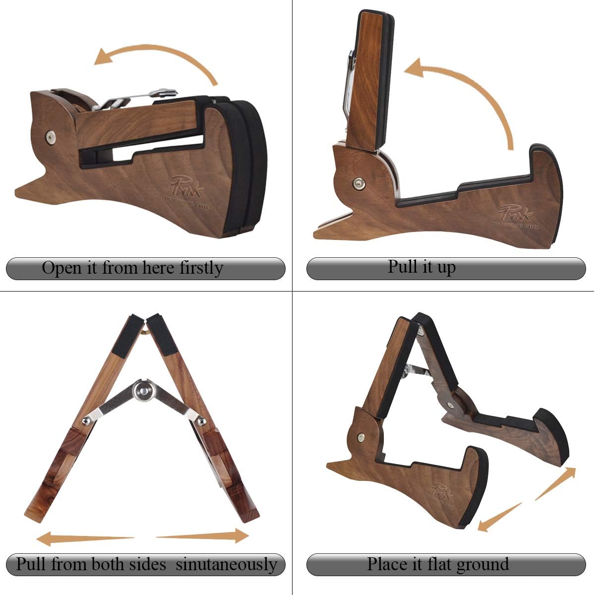 PUNK Black Walnut Wood Acoustic Guitar Stand - Portable Universal, Electric & Bass Banjo Compatible, Guitar Accessories