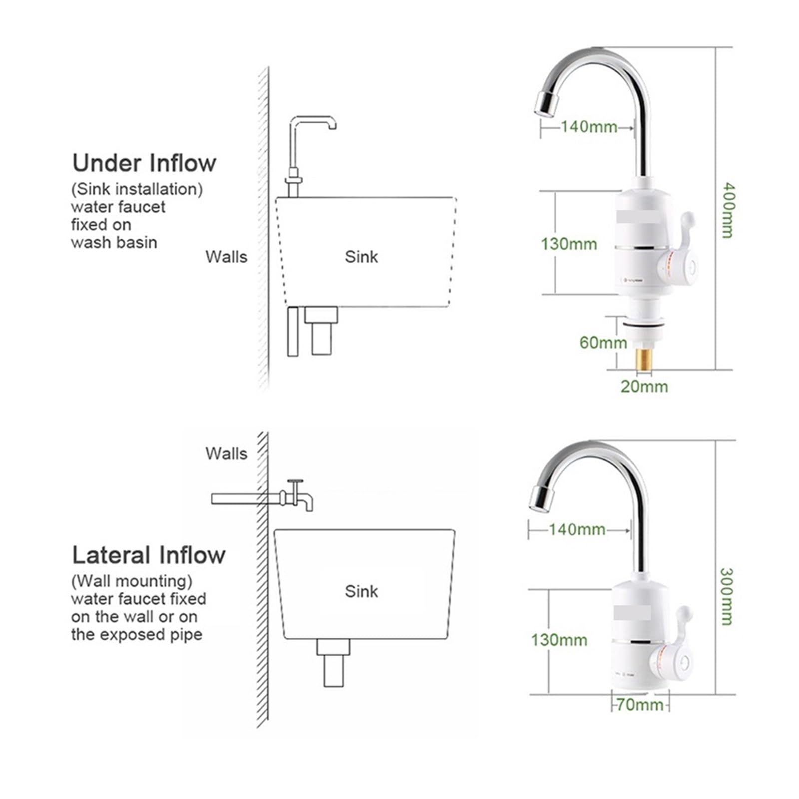 Scaldabagno elettrico senza serbatoio da cucina, rubinetto dell'acqua calda istantaneo, riscaldatore istantaneo del rubinetto dell'acqua del riscaldatore(Digital display)