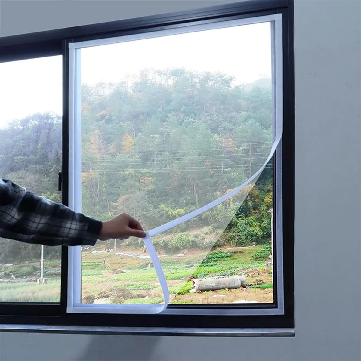 Self-Adhesive Polyester Fiber Fine Mesh, Window Screen Mesh with Hook and Loop Tape, Easy Install 70.8 x 98.4 Inch Window Screens Replacement