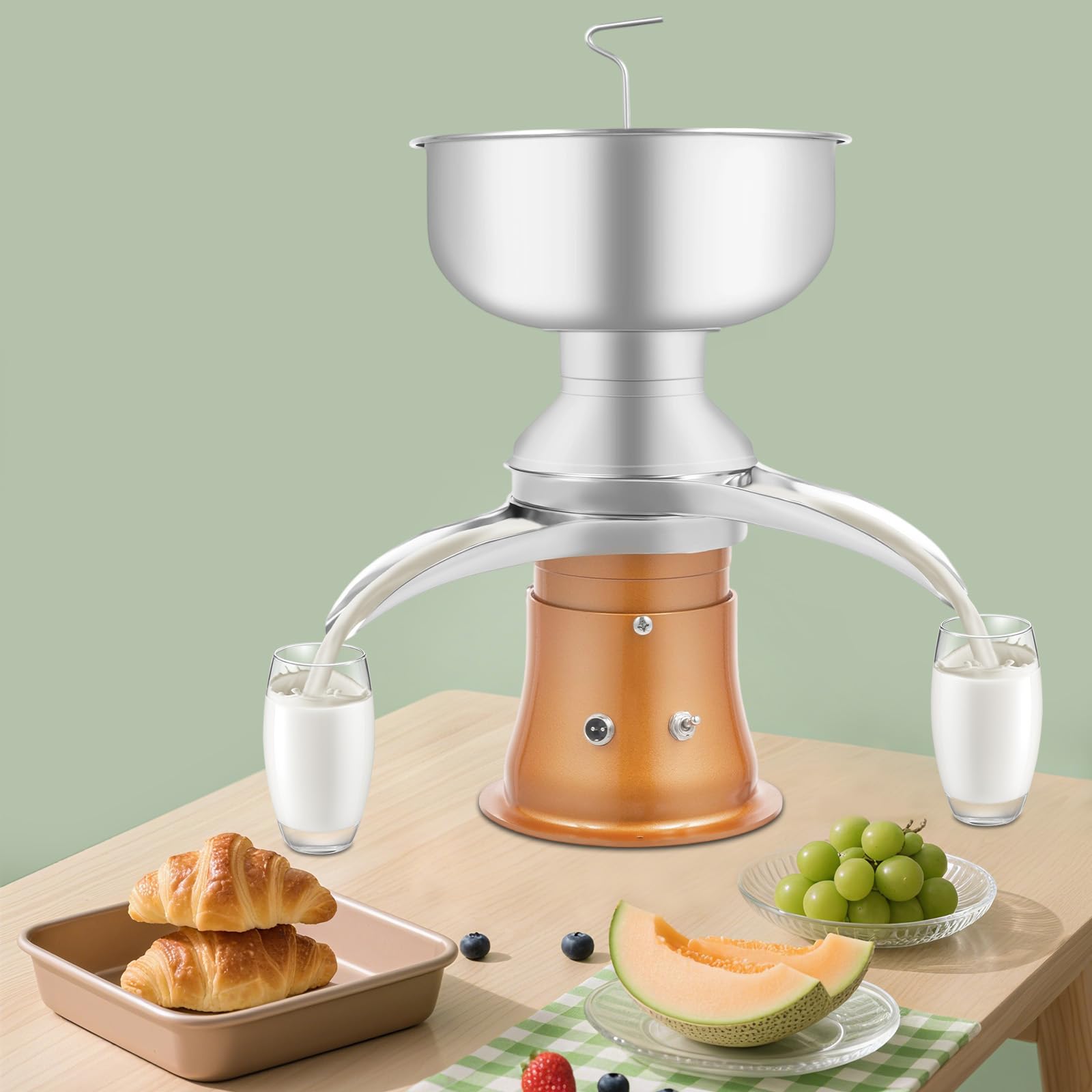 Séparateur de lait électrique, séparateur de crème, réservoir à lait en acier inoxydable de 5 l, avec 15 tambours à disques pour une séparation complète sur 0,03 % de graisse, pour lait de chèvre, de