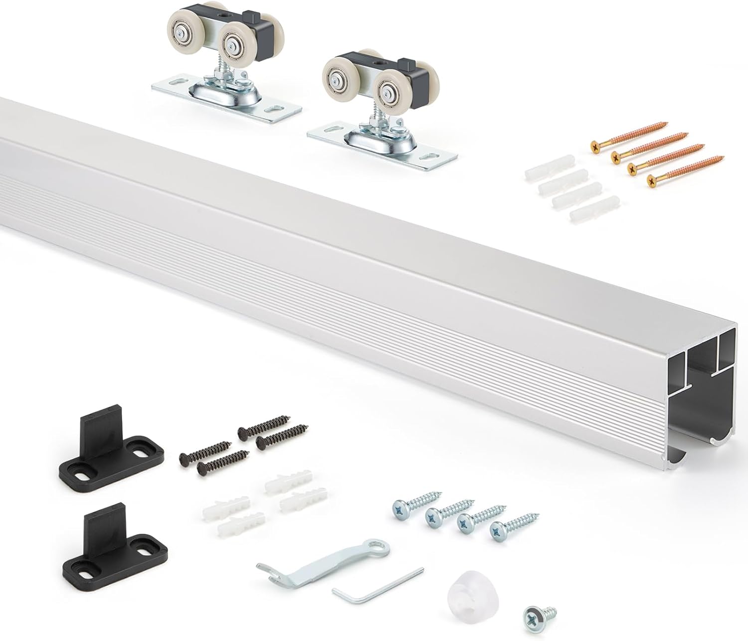 4FT/48in Sliding Pocket Door Hardware and Track Set,Commercial Grade Aluminum Box Rail Kit,Smoothly and Easy to Install,48" Track Kit for 23"-24" Wide Single Door 4 Feet pocket door kit