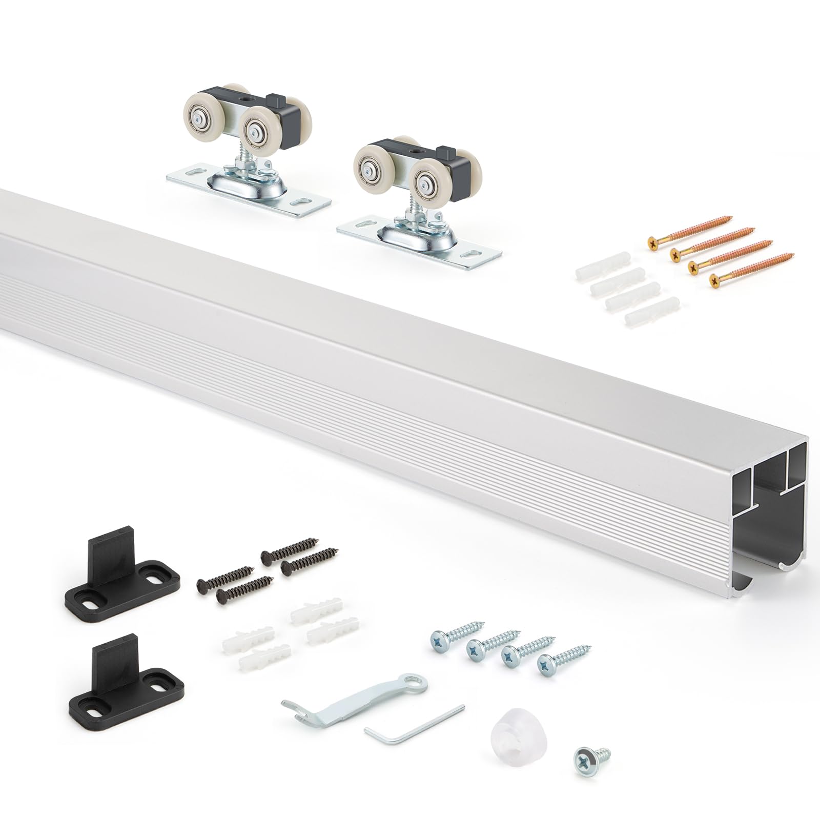 6FT/72in Sliding Pocket Door Hardware and Track Set,Commercial Grade Aluminum Box Rail Kit,Smoothly and Easy to Install,72" Track Kit for 24"-36" Wide Single Door