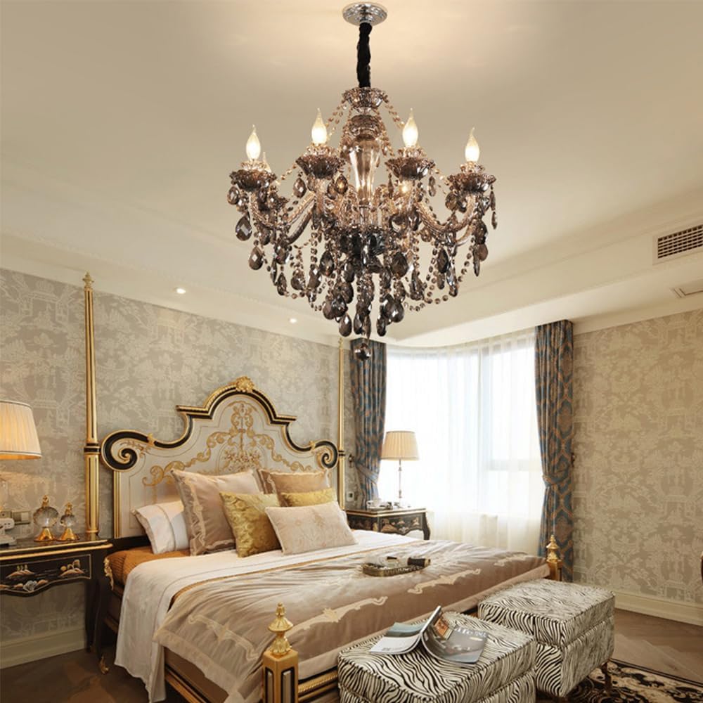PCXEHUYP European Candle Crystal Pendent Lamp Luxury Living Room Restaurant Villa Hotel Staircase Duplex Building Chandelier (A 8 Lights)