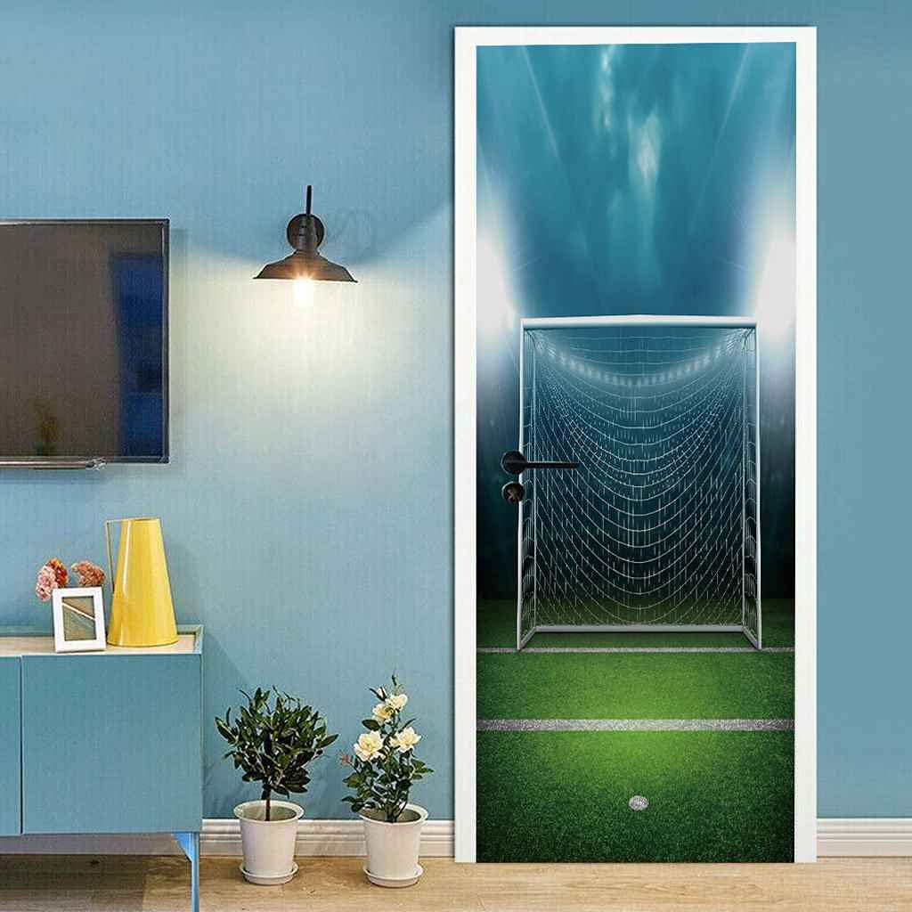 BARFPY Sticker Porte 3D Foot Noir Et Blanc 77x200 Cm - Trompe-l’œil Réaliste Amovible Imperméable Pour Chambre, Salon, Décoration Foot Passion