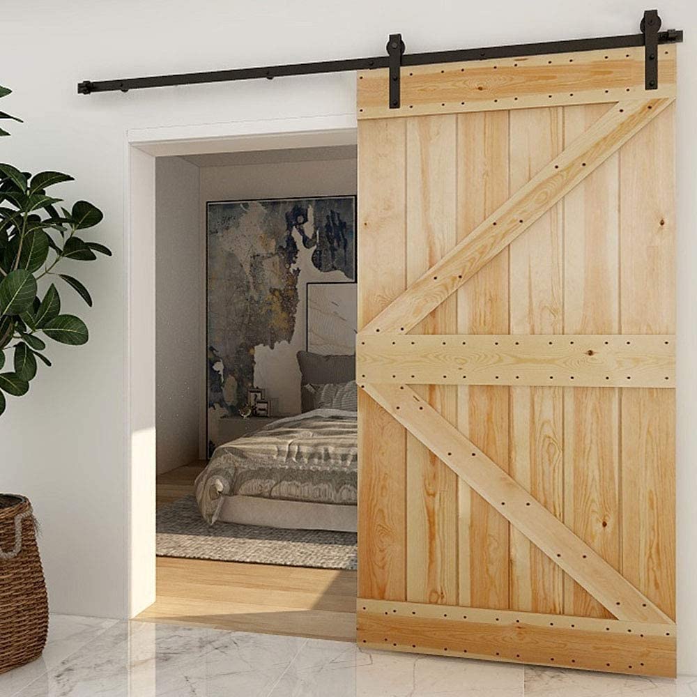 WOLFBIRD 152CM / 5FT Herraje Para Puerta Corredera Kit, Accesorios Herraje Corredera, El kit de Riel Puerta Corredera de Granero,Forma Clásica.