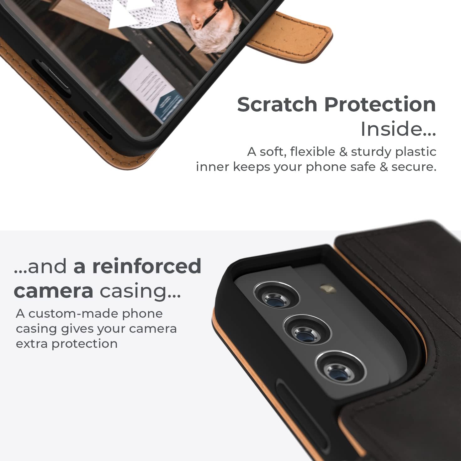 Snakehive Leather Wallet for Samsung Galaxy S22 Plus 5G | Genuine Leather Wallet Phone Case with Card Holder | Flip Folio Case/Cover with Stand | | (Black)