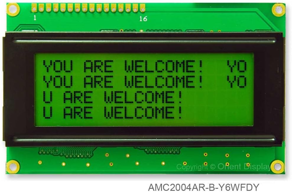 20 x 4 Character LCD Module Black on Yellow Green with Yellow Backlight AMC2004AR-B-Y6WFDY