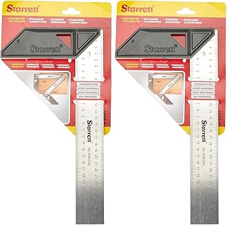 Starrett Carpenter Square - K53M-250-S Stainless Steel Angle Ruler Carpentry 250mm (10”) - Aluminium Alloy Handle for Craftsman Woodworking (Pack of 2)