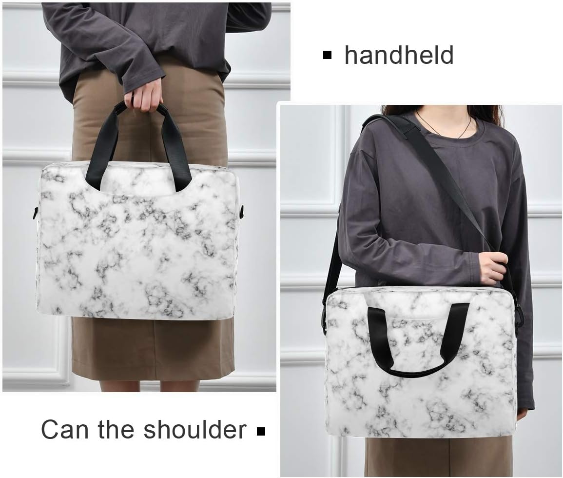 Laptop Bag White Marble Black Texure Laptop Sleeves Case for 13 14 15.6 Inch Computer Tablet Briefcases Carrying Case Shoulder Bag for Work