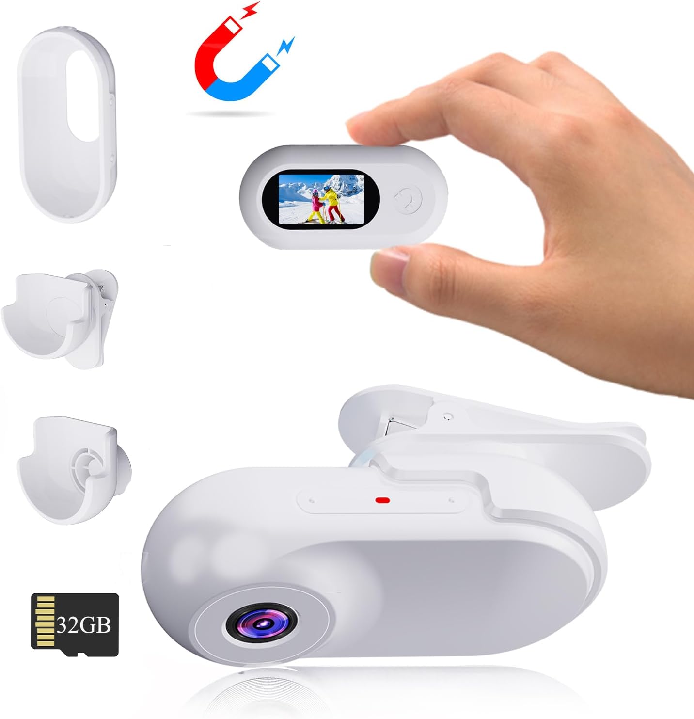 Xilecam Mini Body Camera 1080P with 32GB Card Helmet Camera Body Cameras with Audio and Video Recording Multi-Function Accessory Body Camwhite