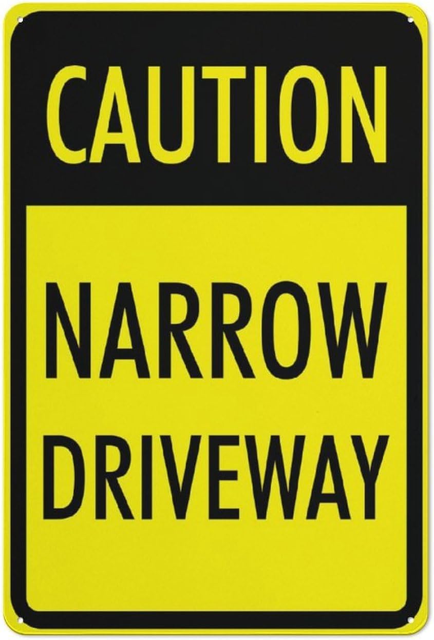 Caution Narrow Driveway Rust Free Aluminum Sign - Pre-Drilled Holes Decor for Business, Home Delivery Road, Driveway - 12x8 Inch​