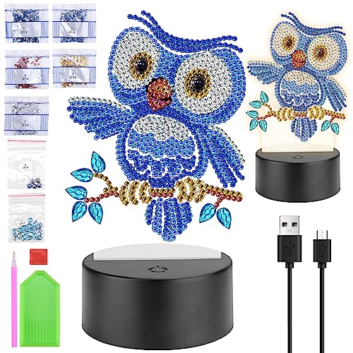 Homgaty Kits de pintura de diamantes para, luz nocturna creativa 5D, arte de diamantes para, haz tu propia luz de escritorio de animales de gema, artes y manualidades