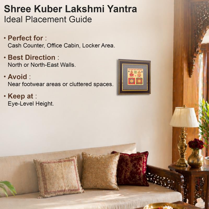 Image of Kuber Lakshmi Yantra Wall Frame for Wealth & Prosperity, Gold Foil Vastu Frame for Home, Office & Business Growth